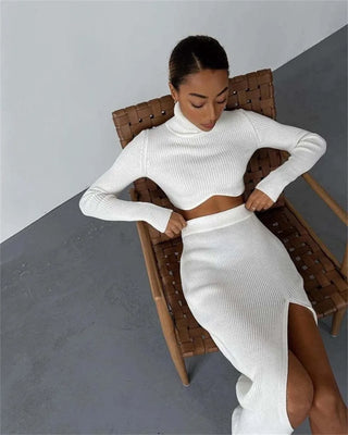 Chic Women Knitted Set Crop Tops and Skirt Clothing