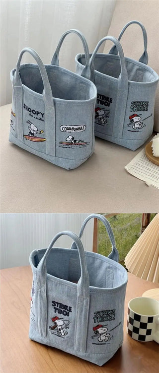 Snoopy Embroidered Denim Women's Tote Bag Cartoon