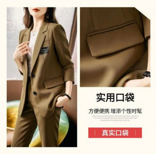 Long Sleeve Blazers Coat Pant Suit Korean Elegant Chic Matching Set