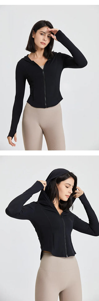 Elasticity Hoodie Yoga Jacket Comfortable Slimming Top Women's Running Sports Jacket GYM Tights Zipper Women Long Sleeves Coat