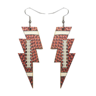 Laser Cutout Baseball Softball Sport Style Lightning Bolt Shape Wooden Dangle Earrings for Women Sproty Wood Charms Jewelry