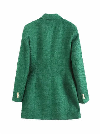 TRAF 2023 Green Long Blazer Woman Tweed Blazer