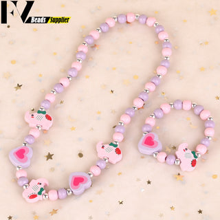 33 Style Colorful Wooden Cute Animal Flower Cartoon Children's Necklace Bracelet Girl's Child Jewelry Kids Toys Birthday Gifts