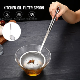 Filter Scoop Stainless Steel Fat Skimmer Spoon Fine Mesh Strainer Food Strainer With Handle Kitchen Oil Skimmer Strainer FU