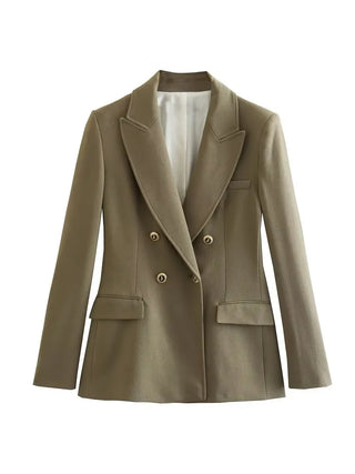 TRAF Green Women's Blazer Tailoring Double Breasted Blazer