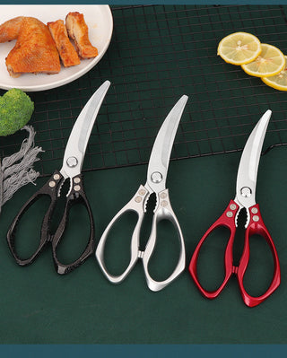 Stainless Steel Korean Barbecue Scissors Kitchen Multi-functional Anti Slip Serrated Scissors Thickened Chicken Steak Scissors