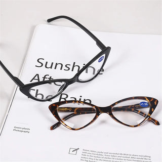 Women Cat Eye Reading Glasses Anti Blue Light Magnifying Computer Glasses Clear Lens Black Leopard Frame Plus Reading Glasses