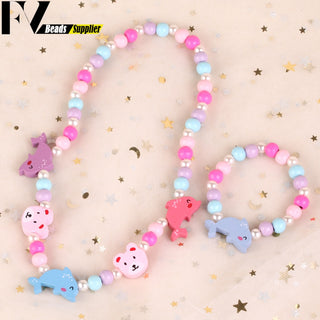 33 Style Colorful Wooden Cute Animal Flower Cartoon Children's Necklace Bracelet Girl's Child Jewelry Kids Toys Birthday Gifts