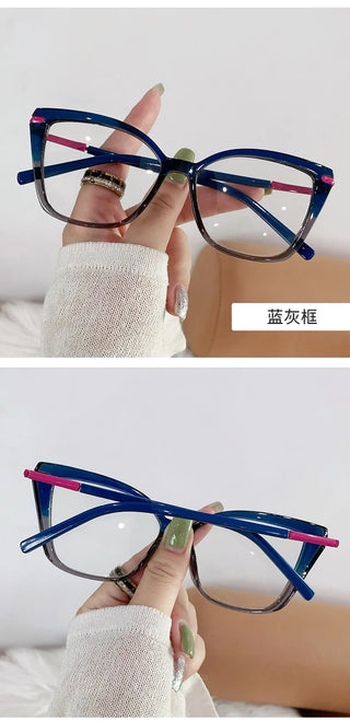 Women Cat Eye Plain Glass Spectacles Stylish Computer Glasses Anti Blue Light Luxury Optical Frame Fashion Eyewear for Ladies