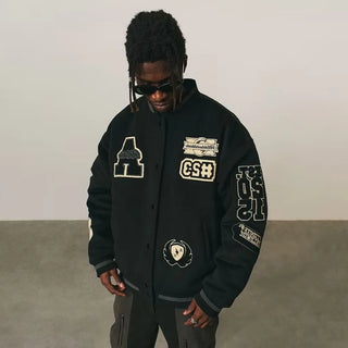 2024 New American hip-hop letter bomber embroidered Y2K coat