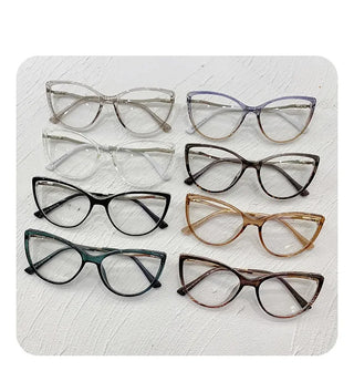 Fashion Blue Light Glasses Blocking Cat Eye Reading Glasses Women Trend Optical Tea Stripe Vision Care Eyeglasses Diopter 무테 안경