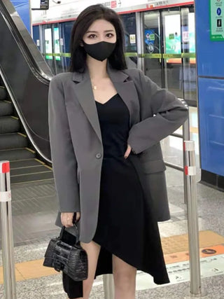 Gray Blazers Women Streetwear  Korean Style