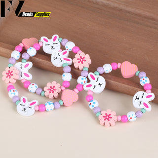 33 Style Colorful Wooden Cute Animal Flower Cartoon Children's Necklace Bracelet Girl's Child Jewelry Kids Toys Birthday Gifts