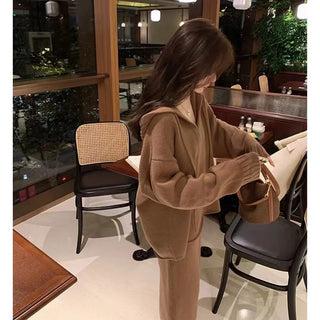 2 Piece Women Knitted Sweater Suits Winter Fashion Korean