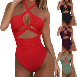 2024 Sexy Halter Cut Out One Piece Swimsuit Women