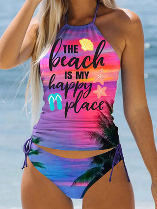 Gradient Coconut Tree Halter Tankini Set Vintage Alodia Store