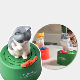 Mini Mechanical Cat Timer Cute Kitchen Accessories Students Homework Timer Kitchen Reminder for School Office Home Desktop Decor