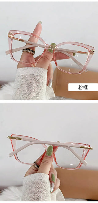 Women Cat Eye Plain Glass Spectacles Stylish Computer Glasses Anti Blue Light Luxury Optical Frame Fashion Eyewear for Ladies