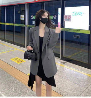 Gray Blazers Women Streetwear  Korean Style