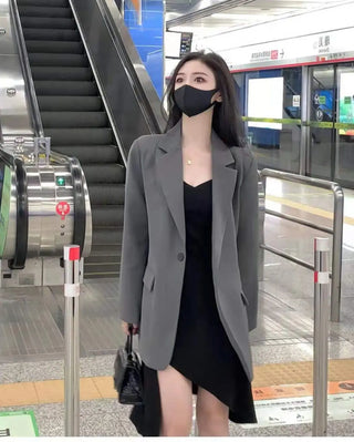 Gray Blazers Women Streetwear  Korean Style