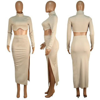 Chic Women Knitted Set Crop Tops and Skirt Clothing