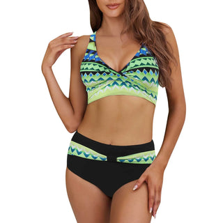 Women's Summer Bohemian Style Patchwork Printed Bikini Swimsuit Two Piece Set