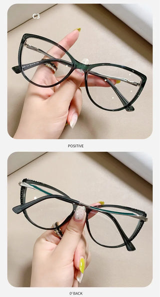 Fashion Blue Light Glasses Blocking Cat Eye Reading Glasses Women Trend Optical Tea Stripe Vision Care Eyeglasses Diopter 무테 안경