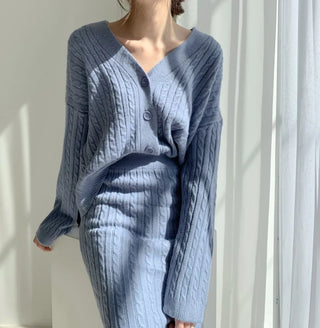 Two Piece Sets Womens Outifits Autumn/Winter Solid Knitted Cardigan sexy