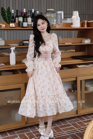 2023 Spring Pink Floral Elegant Dress Women