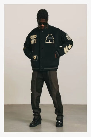 2024 New American hip-hop letter bomber embroidered Y2K coat