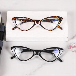 Women Cat Eye Reading Glasses Anti Blue Light Magnifying Computer Glasses Clear Lens Black Leopard Frame Plus Reading Glasses