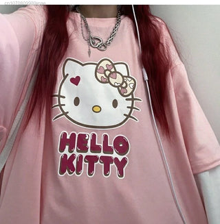 Sanrio Hello Kitty Sweet Long Sleeve Shirt Women Y2K Street Fashion Clothes Lovely Oversized Casual Pullover Korean Style Tops