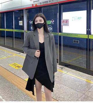 Gray Blazers Women Streetwear  Korean Style