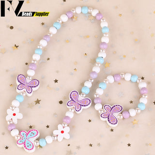 33 Style Colorful Wooden Cute Animal Flower Cartoon Children's Necklace Bracelet Girl's Child Jewelry Kids Toys Birthday Gifts