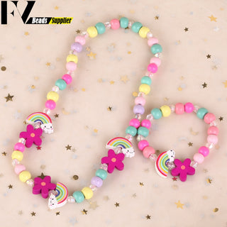 33 Style Colorful Wooden Cute Animal Flower Cartoon Children's Necklace Bracelet Girl's Child Jewelry Kids Toys Birthday Gifts