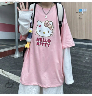 Sanrio Hello Kitty Sweet Long Sleeve Shirt Women Y2K Street Fashion Clothes Lovely Oversized Casual Pullover Korean Style Tops