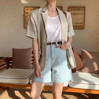 Cotton Linen Short-sleeved Coat Loose