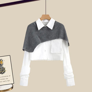 Women's Shawl Shirt Three-piece Set+High Waist Knitting Half-body Skirt Set Women Fashion 3 Piece Set