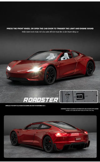 1:24 Tesla Roadster Alloy Sports Car Model Diecasts Metal Toy Vehicles Car Model Simulation Sound and Light Collection Kids Gift