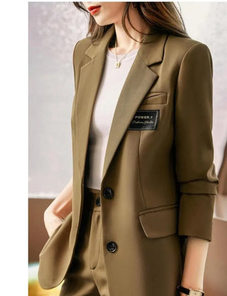 Long Sleeve Blazers Coat Pant Suit Korean Elegant Chic Matching Set