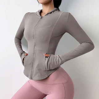 Elasticity Hoodie Yoga Jacket Comfortable Slimming Top Women's Running Sports Jacket GYM Tights Zipper Women Long Sleeves Coat