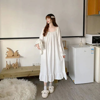 White Night Dress Women Korean Style Ruffles