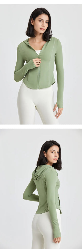 Elasticity Hoodie Yoga Jacket Comfortable Slimming Top Women's Running Sports Jacket GYM Tights Zipper Women Long Sleeves Coat