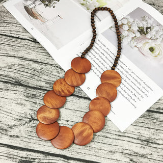 Bohemian Brown Big Woods Pendant Necklace Ethnic Style Long Beads Chain Handmade Jewelry Wooden Collier UKEN