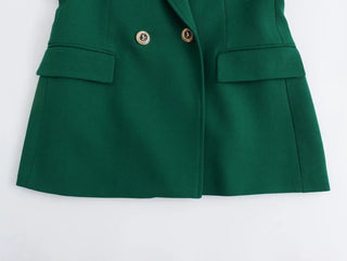 TRAF Green Women's Blazer Tailoring Double Breasted Blazer