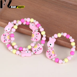 33 Style Colorful Wooden Cute Animal Flower Cartoon Children's Necklace Bracelet Girl's Child Jewelry Kids Toys Birthday Gifts