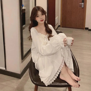 White Night Dress Women Korean Style Ruffles