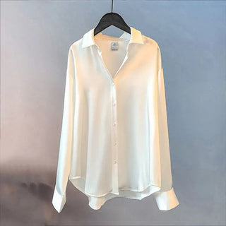 Satin Shirt Womens Clothing Silk Shirts Vintage Blouse Office Lady Sheer Top Longsleeve Dress Shirt Ladies Overshirt Alodia Store