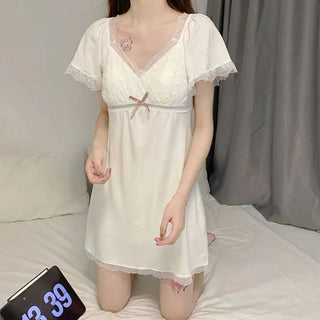 Long-sleeved Sexy Lace Home Clothes Night Gown Sleep Dress