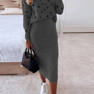 Autumn Winter Women's Knitted Sweater Skirt Two Piece Set Women